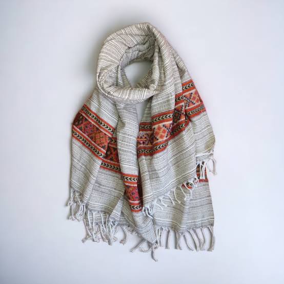 Hand-woven Chyangra pashmina shawl with embroidered border