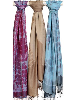 Three tie-dye Chyangra pashmina stoles